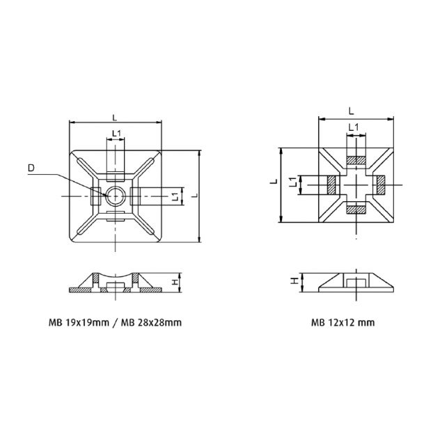 LogiLink KAB0045 – 100 Supporti Autoadesivi Per Fascette 40x40 Mm, ABS, Da -40°C A +85°C - 3