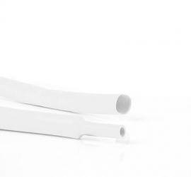 Een lengtestuk witte dunwandige krimpkous, H-2(Z), van het merk Hongshang, op een witte achtergrond.;Een rol witte dunwandige krimpkous, H-2(Z), 150 meter, van het merk Hongshang.