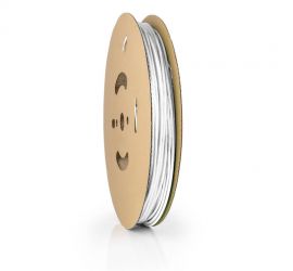 Een rol witte dunwandige krimpkous, H-2(Z), 150 meter, van het merk Hongshang.;Een lengtestuk witte dunwandige krimpkous, H-2(Z), van het merk Hongshang, op een witte achtergrond.